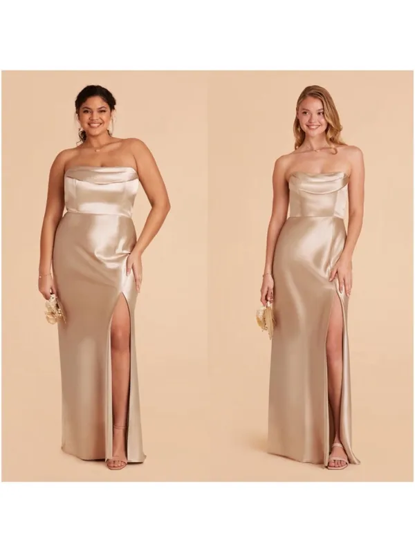 BIRDY GREY Mia Shiny Satin Strapless Maxi Dress In Gold - Image 2