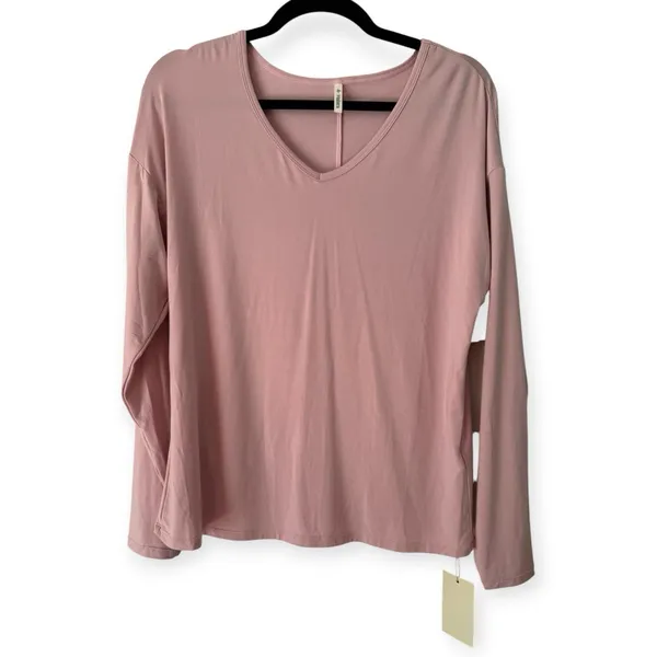 NWT Halara V Neck Long Sleeve Casual Top Women’s Size Small Light Elegant Pink - Image 3