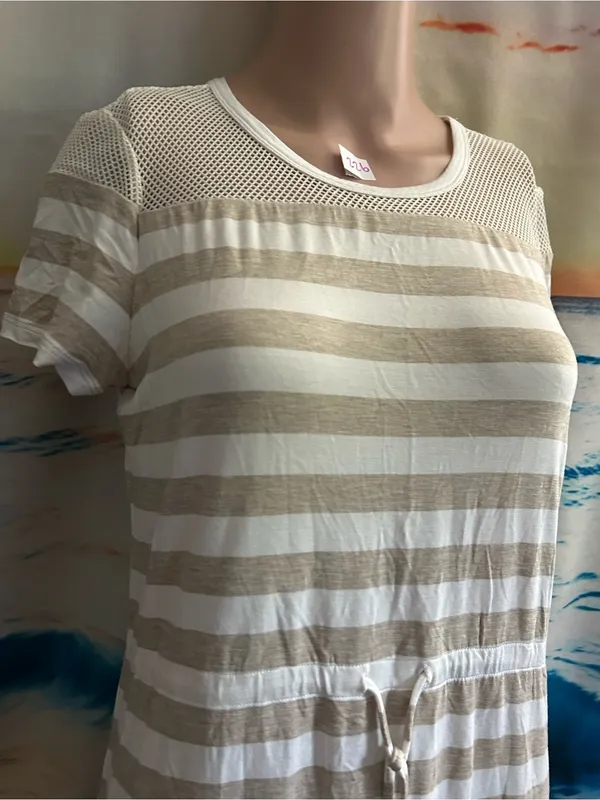Calvin Klein Beige & White Striped Knit Dress with Mesh Yoke SZ 8 NWT - Image 5