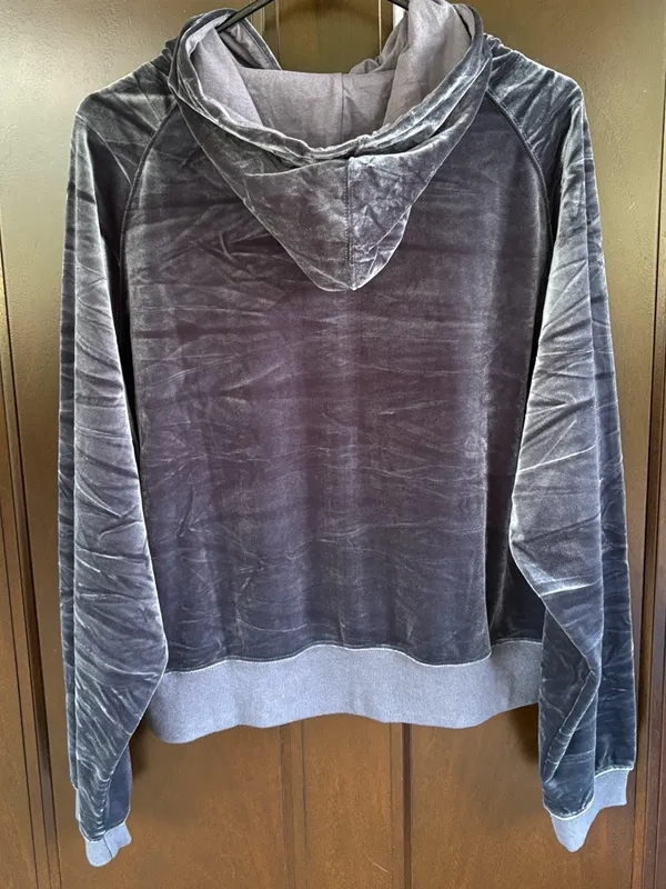 NATURAL LIFE Crushed Velvet Zip Front Hoodie Navy Size Medium - Image 8
