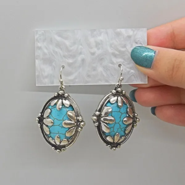 Oval Shaped Boho Turquoise Earrings Blue - Image 6