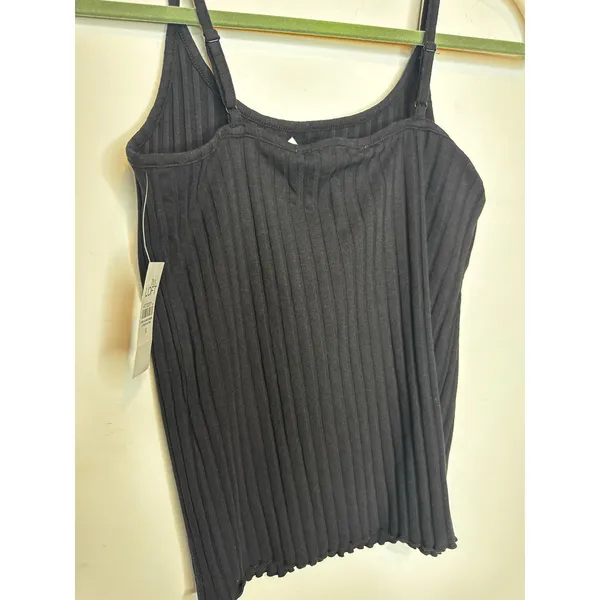 NWT LOFT Black Ribbed Lettuce Hem Cami Spaghetti Strap Tank Top Women Size S - Image 4