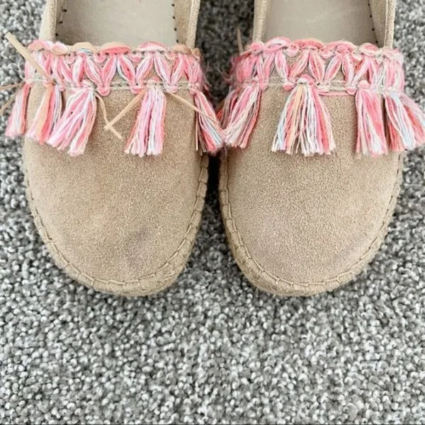 Espadrille Flats Size 38 Tan Suede Tassel Slip On Braided Boho Cottage Vacation‎ - Image 2