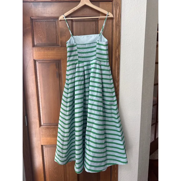 ENGLISH FACTORY Pleated Stripe Midi Dress in Green Stripe Size Medium - Image 5