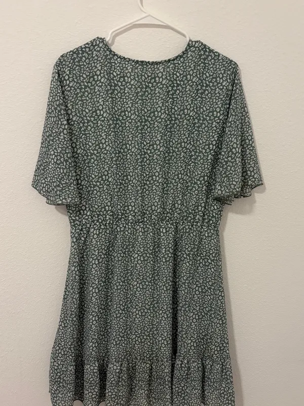Kirundo Green and White Floral Print Knee Length Dress‎ Cottagecore Ruffle SZ L - Image 3