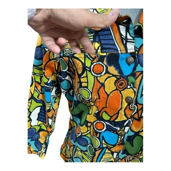 VTG Mirror Image Wearable Art Fitted Button Front Colorful Abstract Jacket - L - Image 7