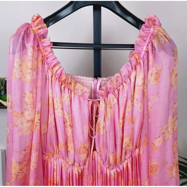 Keepsake the Label One Touch Candy Blossom Pink Floral Pleated Asymmetrical Midi - Image 4