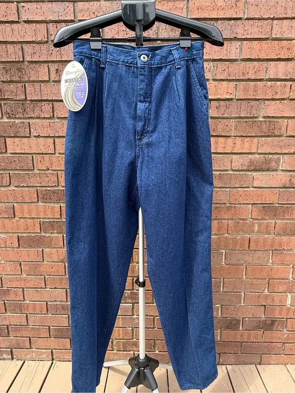VTG Wrangler Riata Dark Denim Pleated Chino Pants Relaxed Casual Jeans Sz 10X32 - Image 2