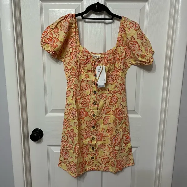 NWT Billabong x Wrangler Women's Mini Dress Yellow Orange Far &‎ Away Floral med - Image 2