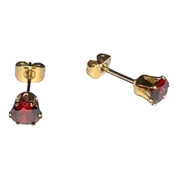 January birthstone garnet cz in 14k gold plated post earrings. New - Image 4