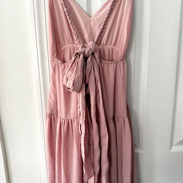 Lulu’s Sunshine Bound Mauve Blush Pink Tiered Tie Braid Maxi Dress Small Wedding - Image 9