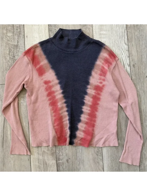 Anthropologie t. La Slouchy 90s Retro Tie Dye Waffle Knit Long Sleeve size small - Image 3
