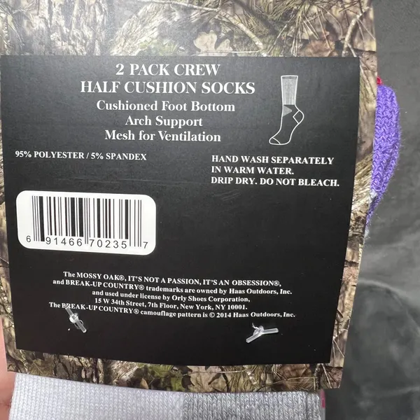 Mossy Oak‎ Ladies Crew Half Cushion Socks 6 Pairs Grey White Pink Purple 4-10 - Image 4