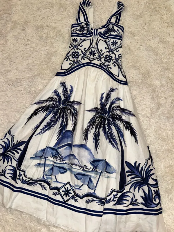 NEW Farm Rio Wonderful City Tropical Print Off White Maxi Dress sz XXS - Image 9