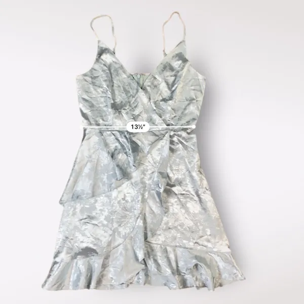 Altar’d‎ State Light Blue Satin Floral Jacquard Ruffled Mini Party Dress Size M - Image 7