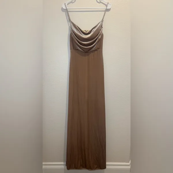 Revelry Skye‎ Velvet Champagne Cowl Neck Maxi Dress Size 2 - Image 2