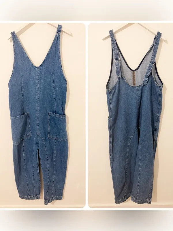 Free People Women's High Roller Jumpsuit Blue Denim Size Medium M - Image 2