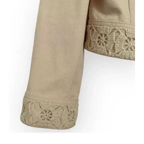 St. John Sport Ivory Stretch Cotton Jean/Denim Embroidered Jacket sz‎ S - Image 9
