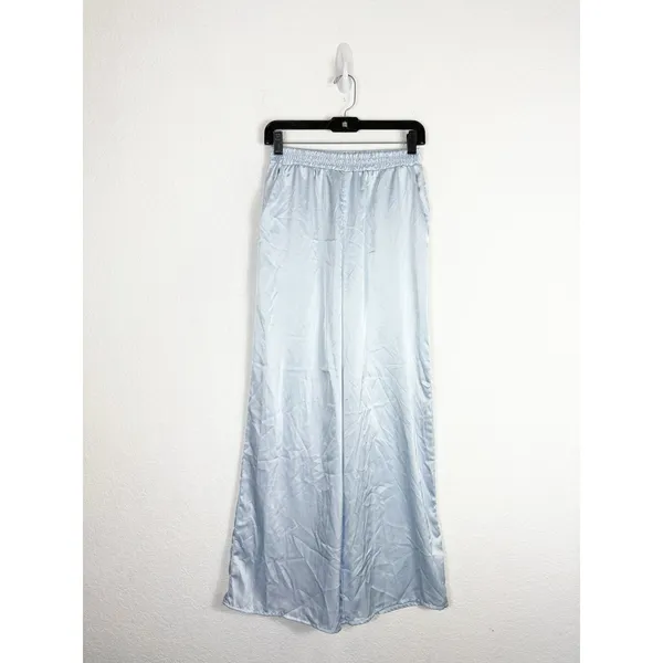 Urban Renewal Remnants Satin Puddle Pants Medium Baby Blue Stretch Wide Leg - Image 4