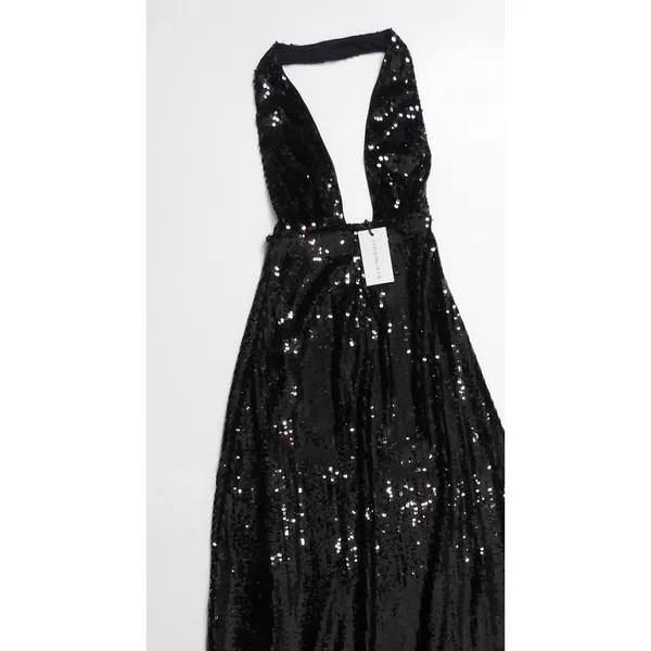NWT!! WEWOREWHAT Black Sequin Halter Dress Full Length Maxi Glam Party‎ Size 2 - Image 3