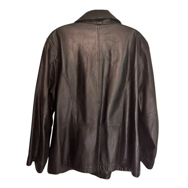 Outbrook Size 1X Vintage Collared Black Leather Zip-Up Jacket Coldwater Creek - Image 3