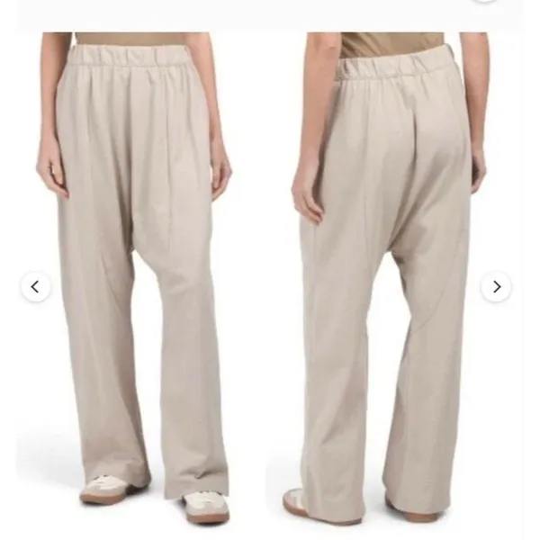 Zara Beige Slouchy Pull On Cotton Flowy Baggy Harem Drop Crotch Lounge Pants S - Image 6