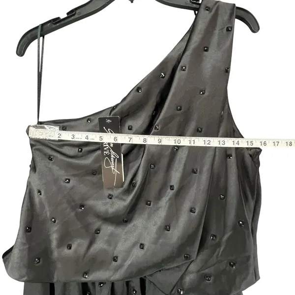 Allen Schwartz Prive Dress 12 Black Jeweled One Shoulder Blouson Evening Party‎ - Image 8