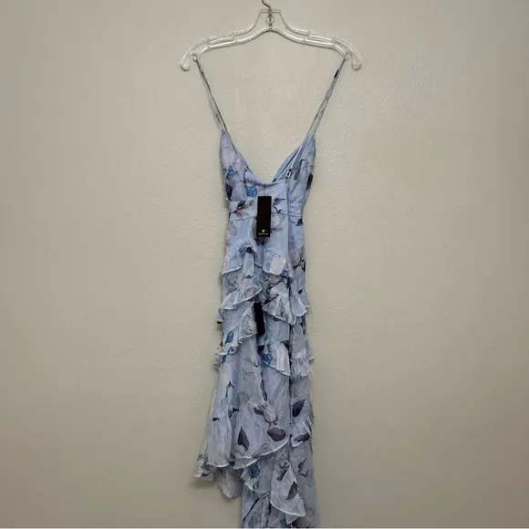 NEW Lulus Saveria Light Blue Floral Ruffle Asymmetrical Maxi Dress XS Party - Image 9