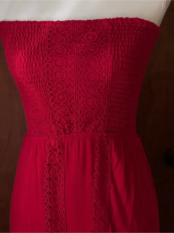 NWOT No Boundaries Red Strapless Crochet-Trim One-Piece Romper Dress - Image 4