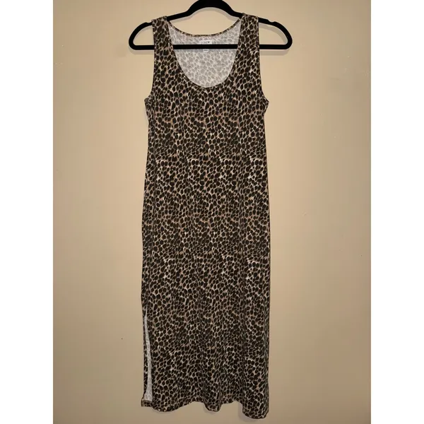 J.Crew Leopard Print Sleeveless Midi Tank Dress Scoop Neck Mob Wife Safari Chic - Image 2