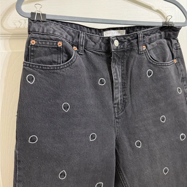 Topshop Alien Rhinestone Mom Straight leg Jeans Black Grunge Emo Street Unique - Image 6