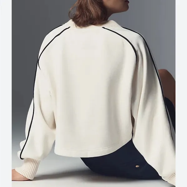 Anthropologie Maeve Paneled Warm-Up Sweatshirt in Cream Size Small - Image 3