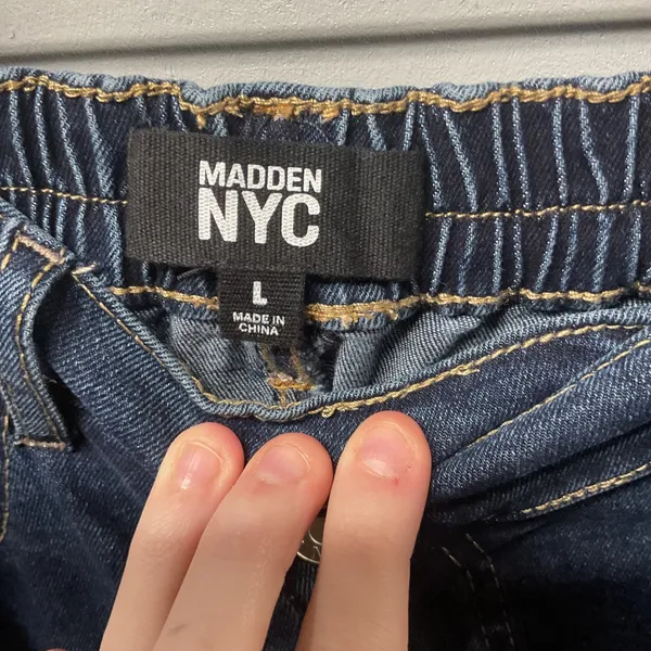 Madden NYC Wide Leg Jeans Dark Wash‎ Elastic Waist Full Length Size L - Image 4