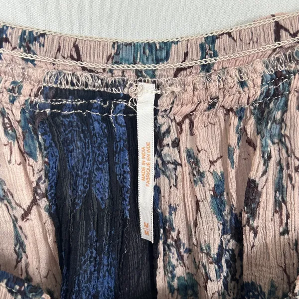 Free People Top Womens M Secret Love Pleated Trapeze Slip Dress Navy Floral Boho - Image 6