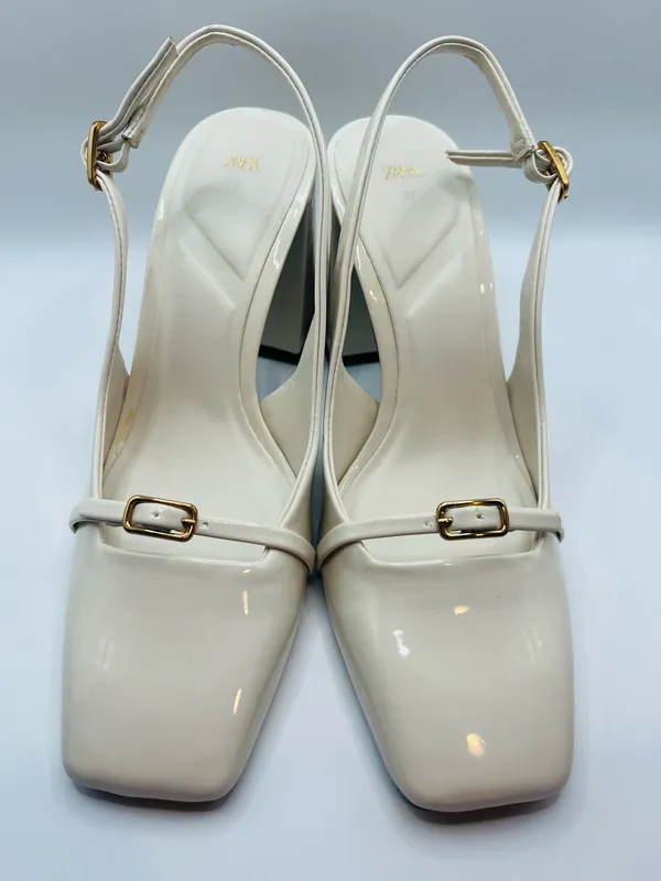 Zara Womens Cream Slingback Block Heels Square Toe Minimalist Chic Size 7 Mod - Image 6