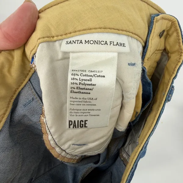 PAIGE Santa Monica Flare‎ Jeans Women's Blue Denim Stretch Bootcut Size 24 - Image 4
