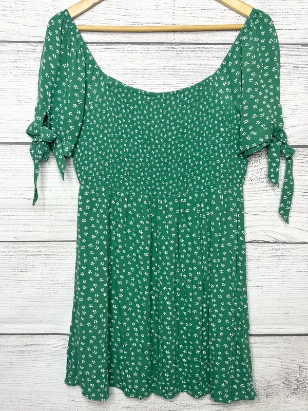 American Eagle Green Floral Tie Sleeve Smocked SquareNeck Mini Dress Size Medium - Image 7