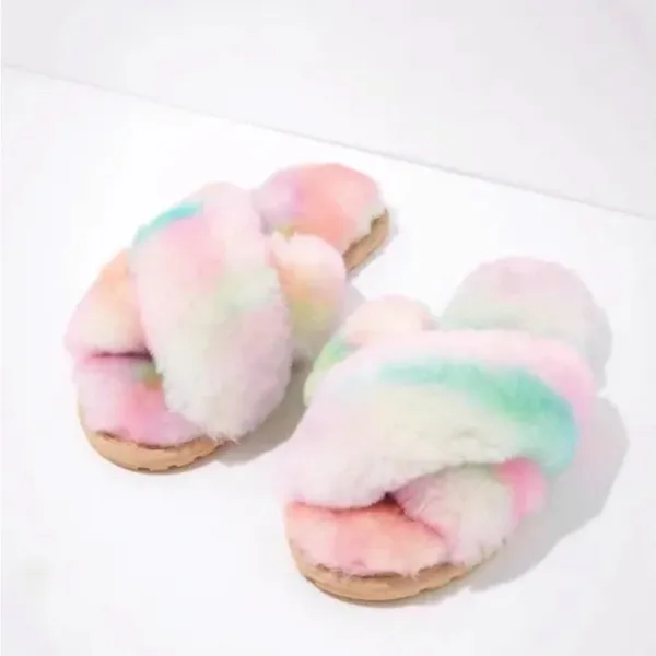 Anthropologie Cozy Multicolor Fuzzy Slippers - Image 3