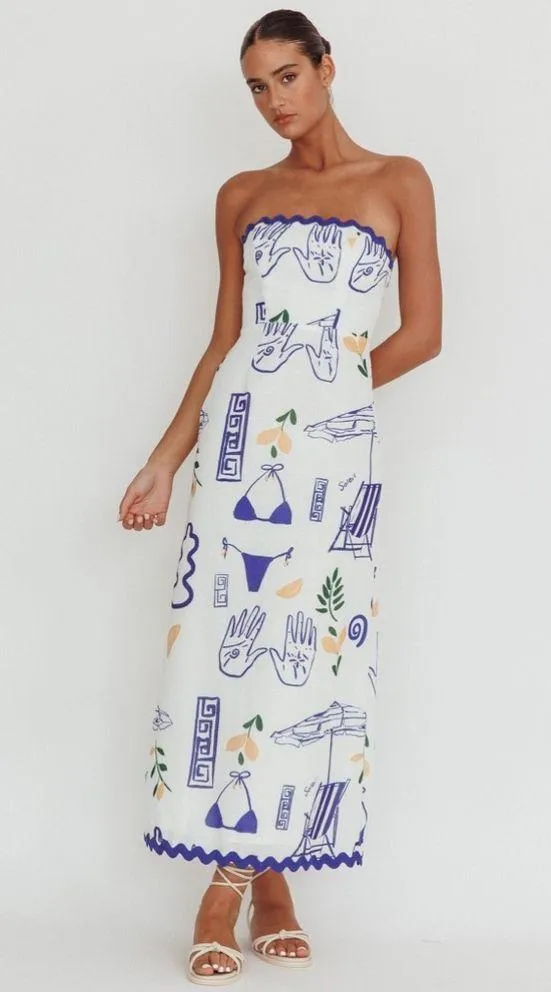 Selfie Leslie *NWT* Indie Lux Cypress Graphic Strapless Maxi Dress White - Image 3