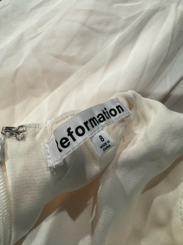 Reformation Ivory Midi Dress Puff Sleeve Ruffle Hem Size 8 - Image 5