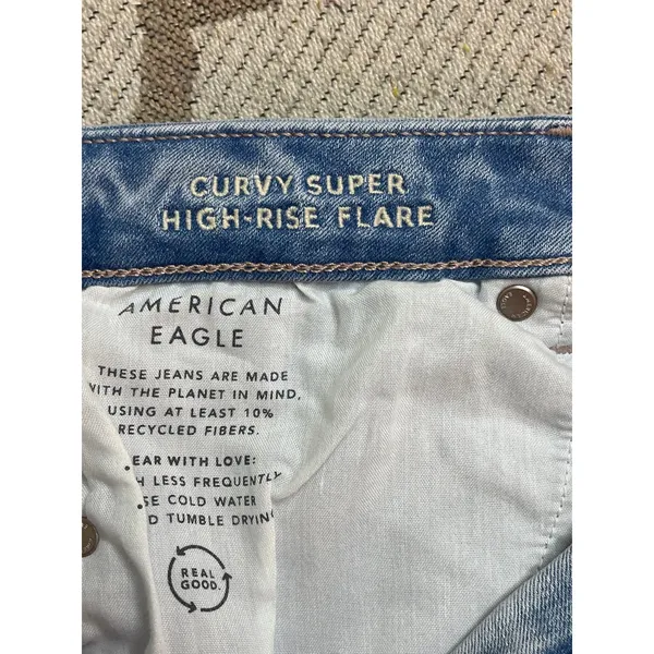 American Eagle Curvy Super High Rise Flare Jeans Stretch Slit Hem Size 10 - Image 12