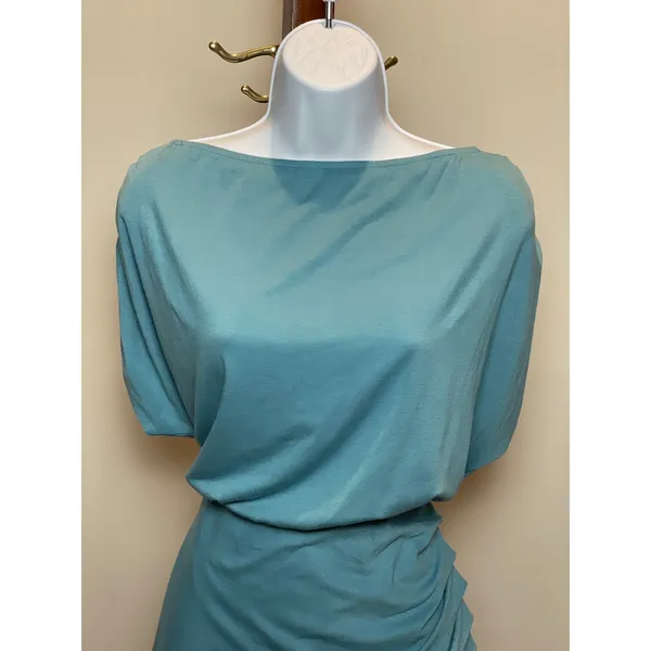ANRABESS Maxi Dress Size M Turquoise Blousy Top Ruched Side Asymmetrical Slit - Image 3