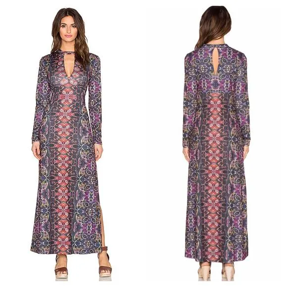Free People Cabaret Long Sleeve Maxi Dress Medium Sunrise Combo Stretch - Image 2
