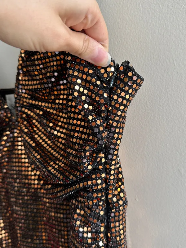 Selfie Leslie Dancing In September Thigh Split Sequin Dress Bronze, Size XL - Image 12