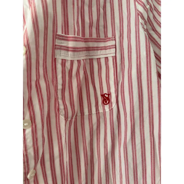 Victoria’s Secret Pink White Stripe Pajama Top Shirt Women’s S Short Cotton - Image 4