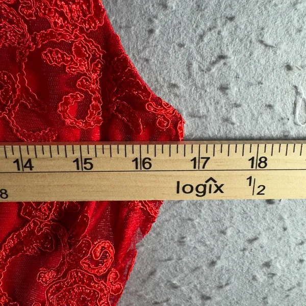 1550 | NWOT Red Lace‎ Peplum Layered Ruffle Mini Cocktail Holiday Dress Women S - Image 3
