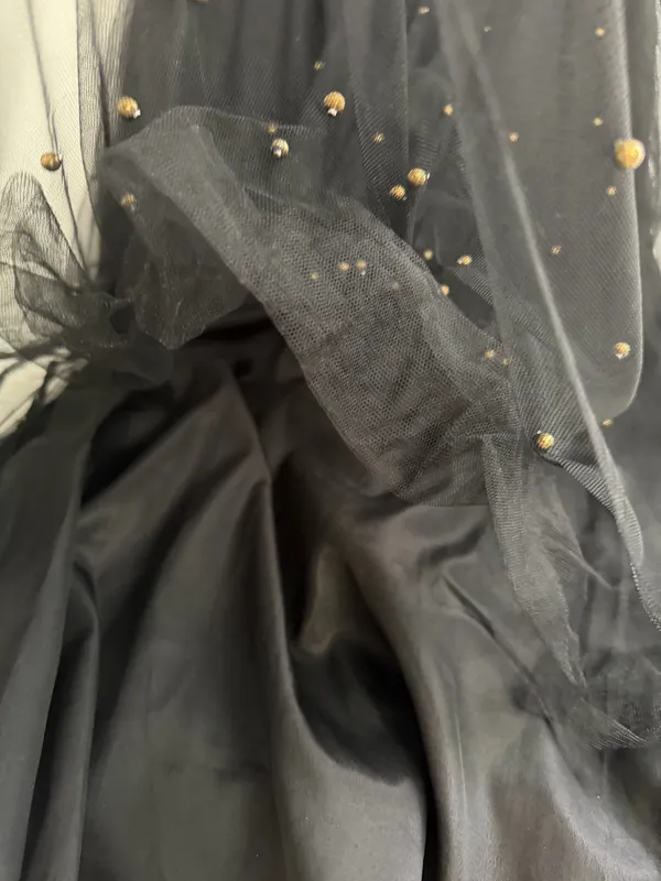 Peach Ladies Gold Beaded Tulle Midi Skirt - Image 3