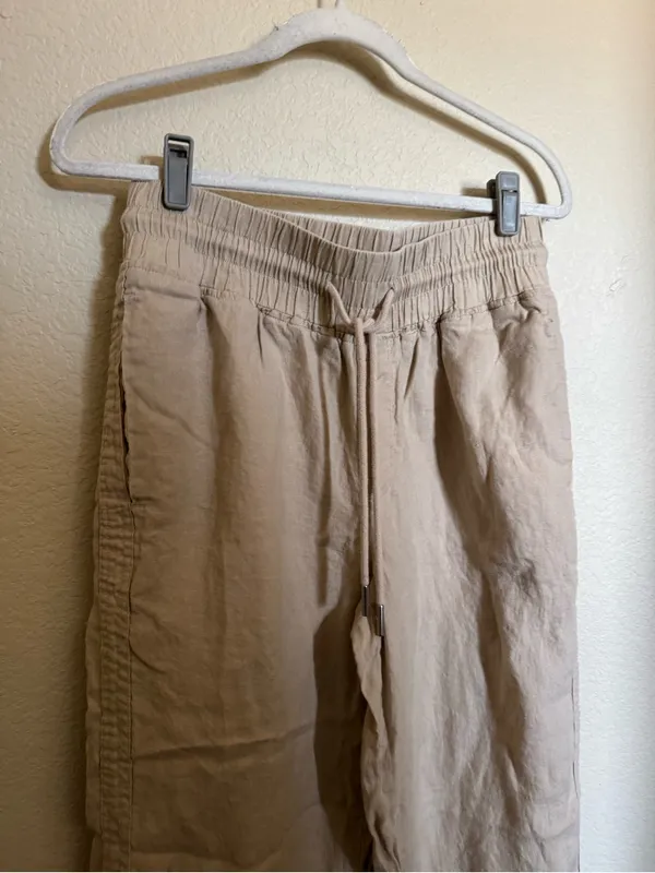 Quince Linen Wide Leg Pants Sz M Tan Neutral Drawstring - Image 4