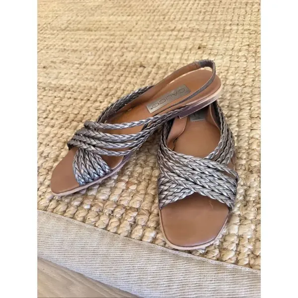 Calico Metallic Woven Leather Slingback Sandals Women’s Size (укажи свой) Square - Image 7