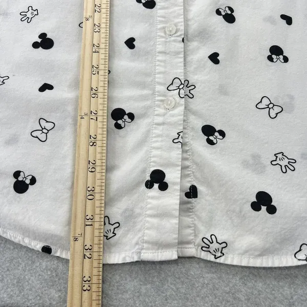 Disney Minnie Mouse Button Down‎ Long Sleeve Tunic Sleepwear White/ Black Medium - Image 7